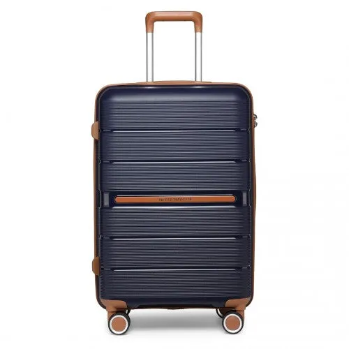 British Traveller 28 Inch Multi-Texture Polypropylene Hard Shell Suitcase With TSA Lock - Navy