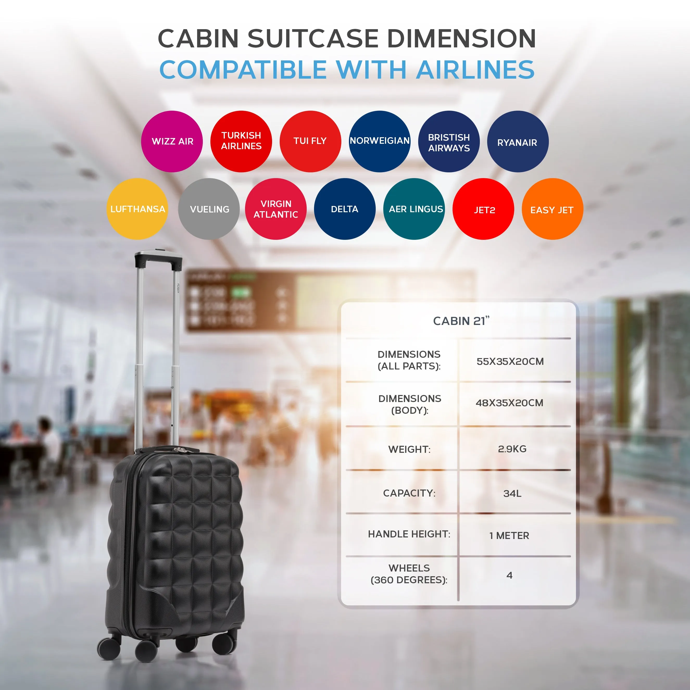 Bubble Suitcase Ryanair easyJet Jet2 Approved Hardcase Suitcases Size Options