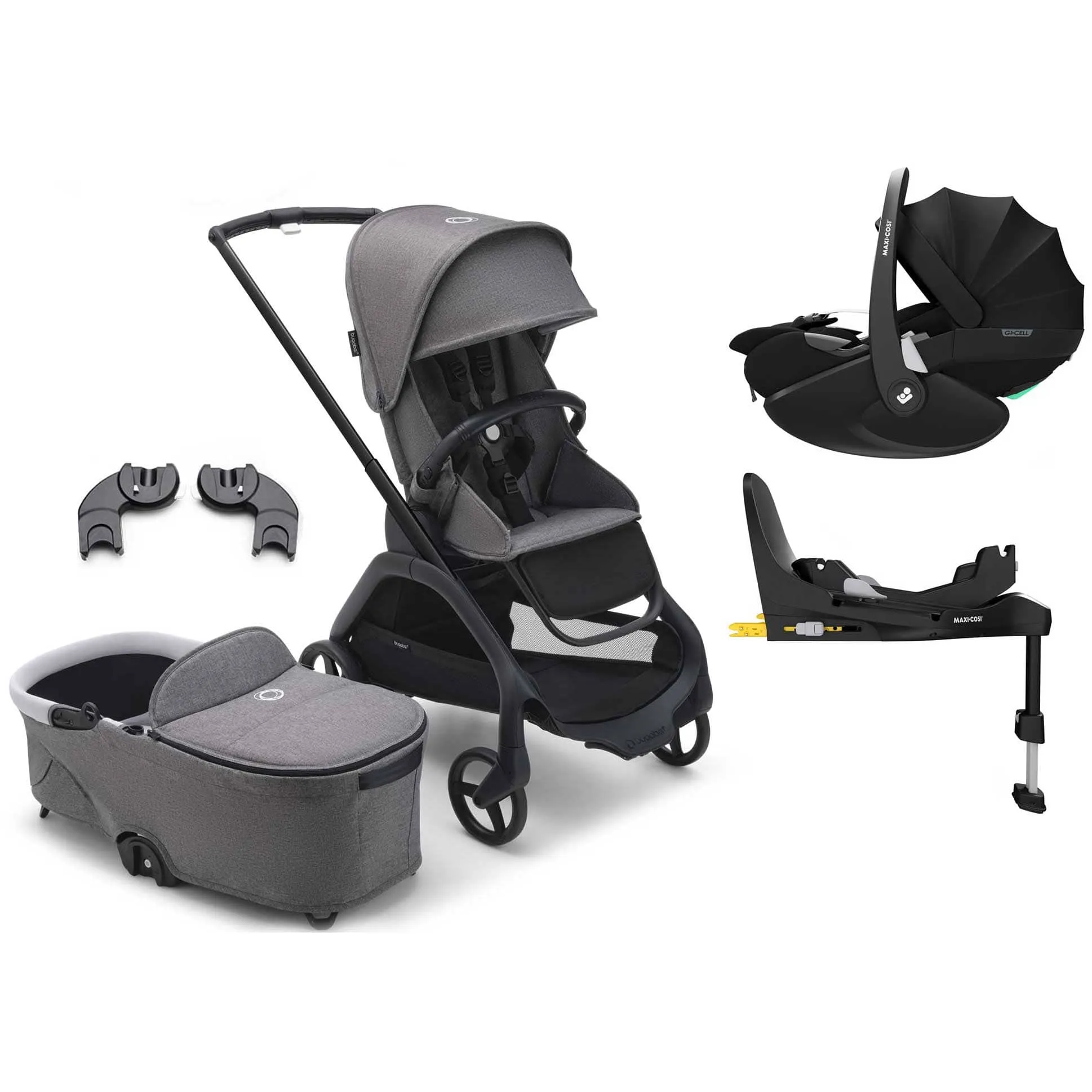 Bugaboo Dragonfly Pebble 360 Pro V2 Travel System - Graphite/Grey Melange