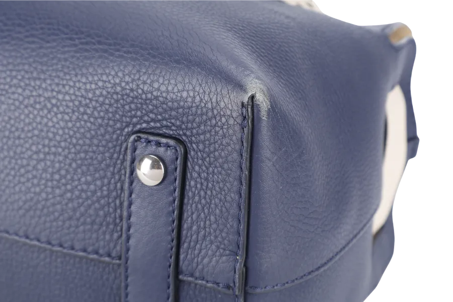 BURBERRY BELT BAG SATCHEL LARGE NAVY BLUE CALF LEATHER SILVER HARDWARE WITH STRAPS AND DUST COVER