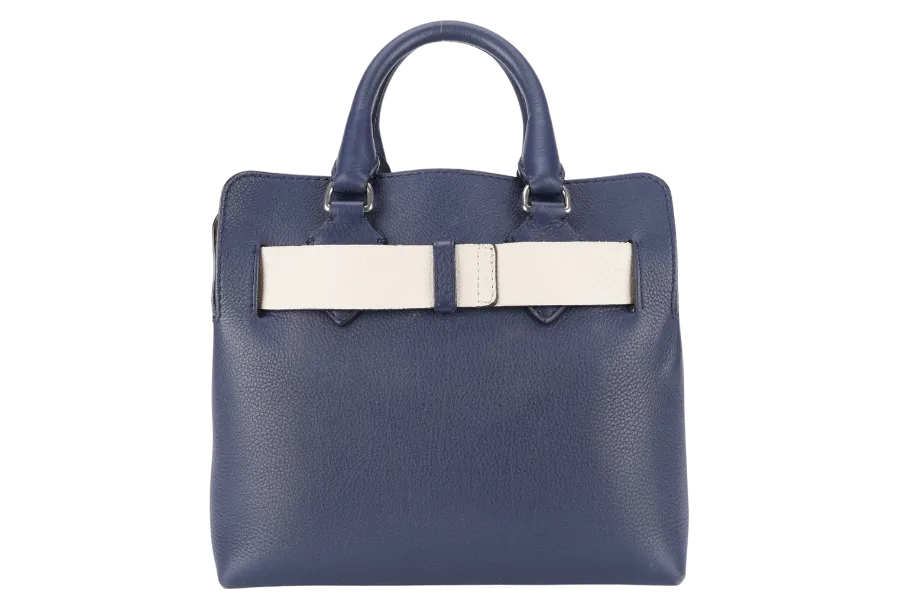 BURBERRY BELT BAG SATCHEL LARGE NAVY BLUE CALF LEATHER SILVER HARDWARE WITH STRAPS AND DUST COVER