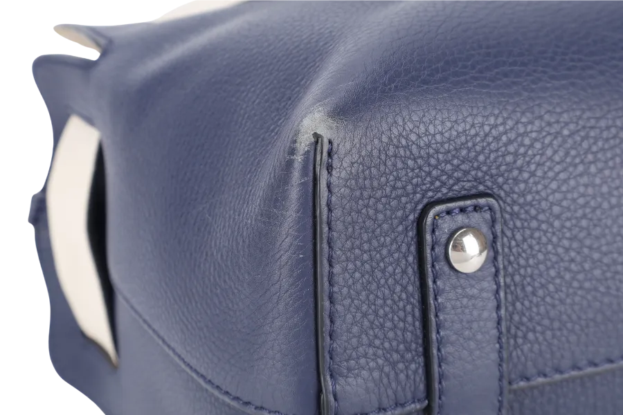 BURBERRY BELT BAG SATCHEL LARGE NAVY BLUE CALF LEATHER SILVER HARDWARE WITH STRAPS AND DUST COVER