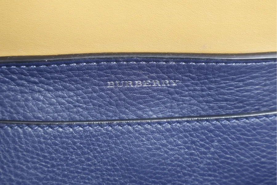 BURBERRY BELT BAG SATCHEL LARGE NAVY BLUE CALF LEATHER SILVER HARDWARE WITH STRAPS AND DUST COVER