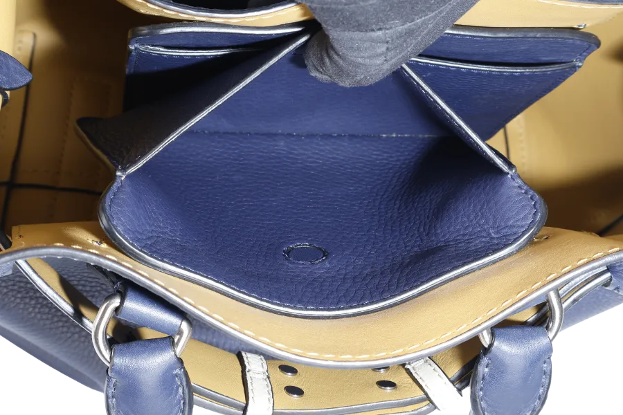 BURBERRY BELT BAG SATCHEL LARGE NAVY BLUE CALF LEATHER SILVER HARDWARE WITH STRAPS AND DUST COVER