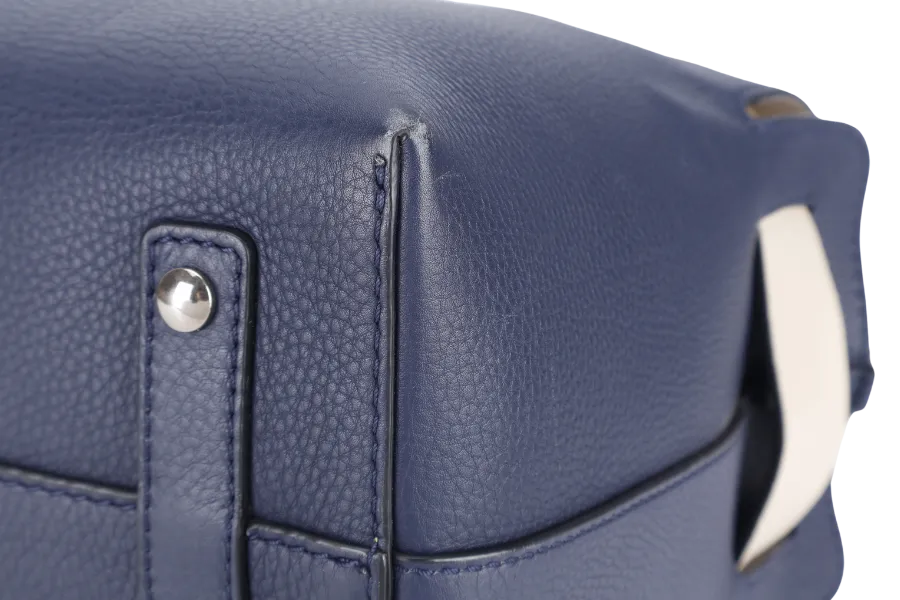 BURBERRY BELT BAG SATCHEL LARGE NAVY BLUE CALF LEATHER SILVER HARDWARE WITH STRAPS AND DUST COVER