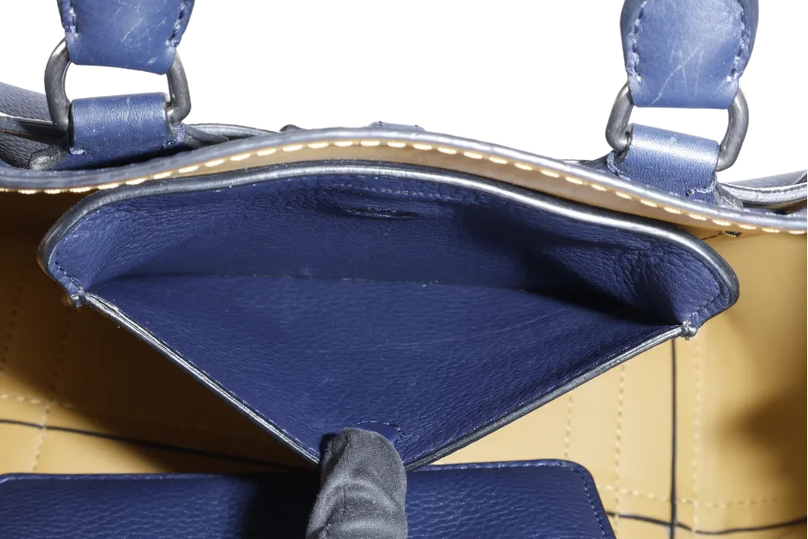 BURBERRY BELT BAG SATCHEL LARGE NAVY BLUE CALF LEATHER SILVER HARDWARE WITH STRAPS AND DUST COVER