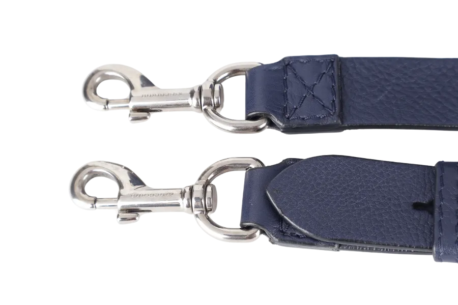 BURBERRY BELT BAG SATCHEL LARGE NAVY BLUE CALF LEATHER SILVER HARDWARE WITH STRAPS AND DUST COVER