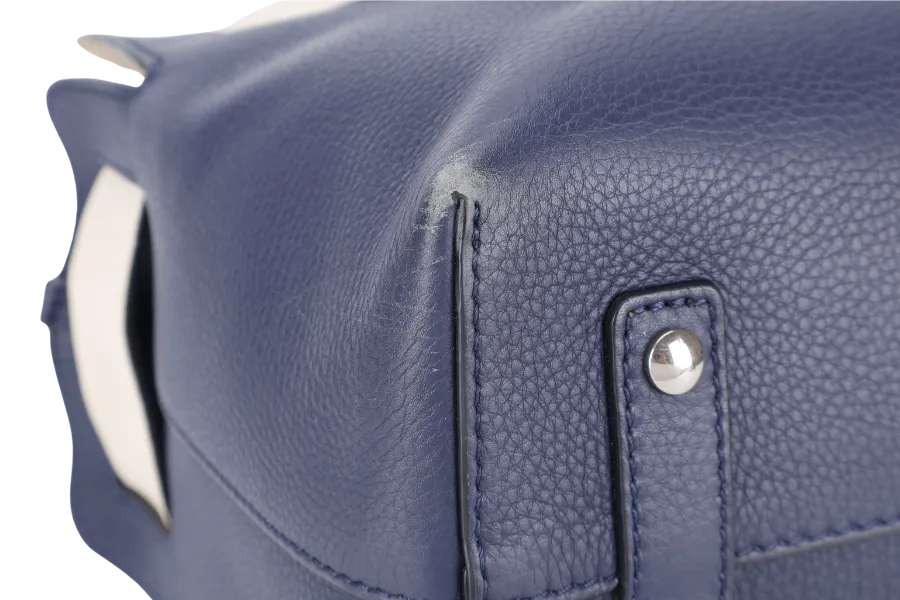 BURBERRY BELT BAG SATCHEL LARGE NAVY BLUE CALF LEATHER SILVER HARDWARE WITH STRAPS AND DUST COVER