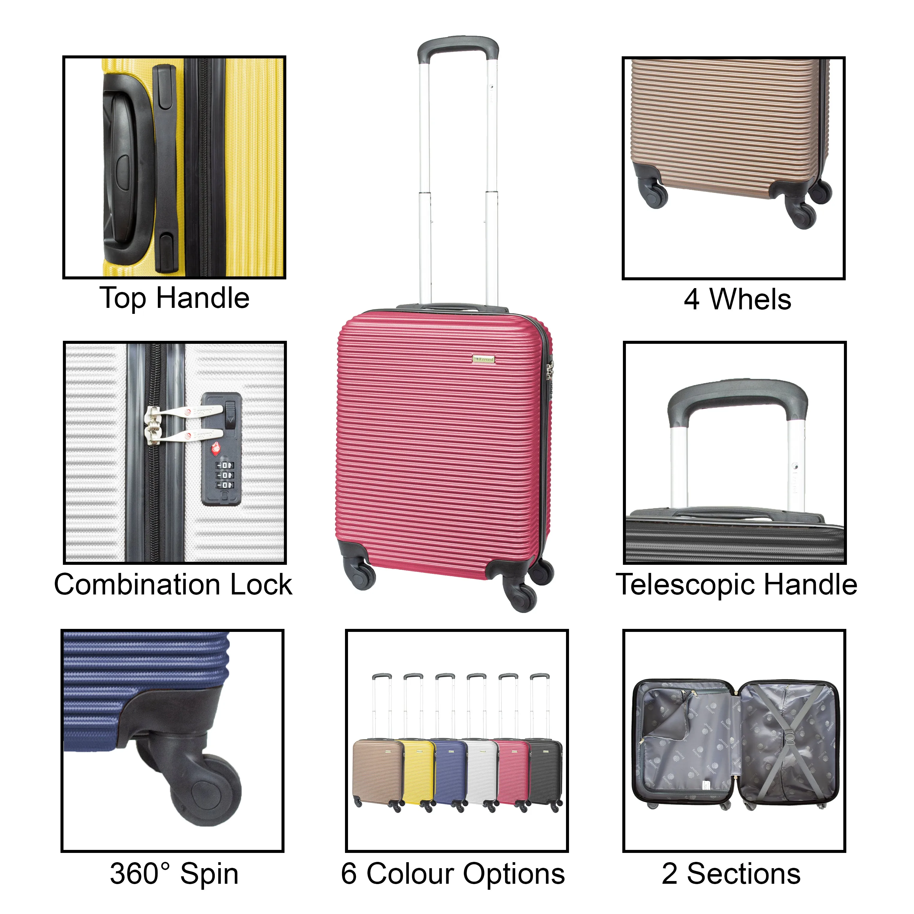 Cabin Size ABS Luggage Hard Shell Suitcase 19"