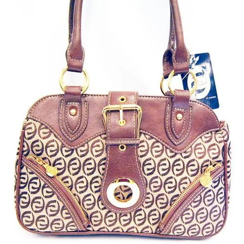 Canvas zip ring L satchel bag purse Designer Inspired brown pocket golden metal