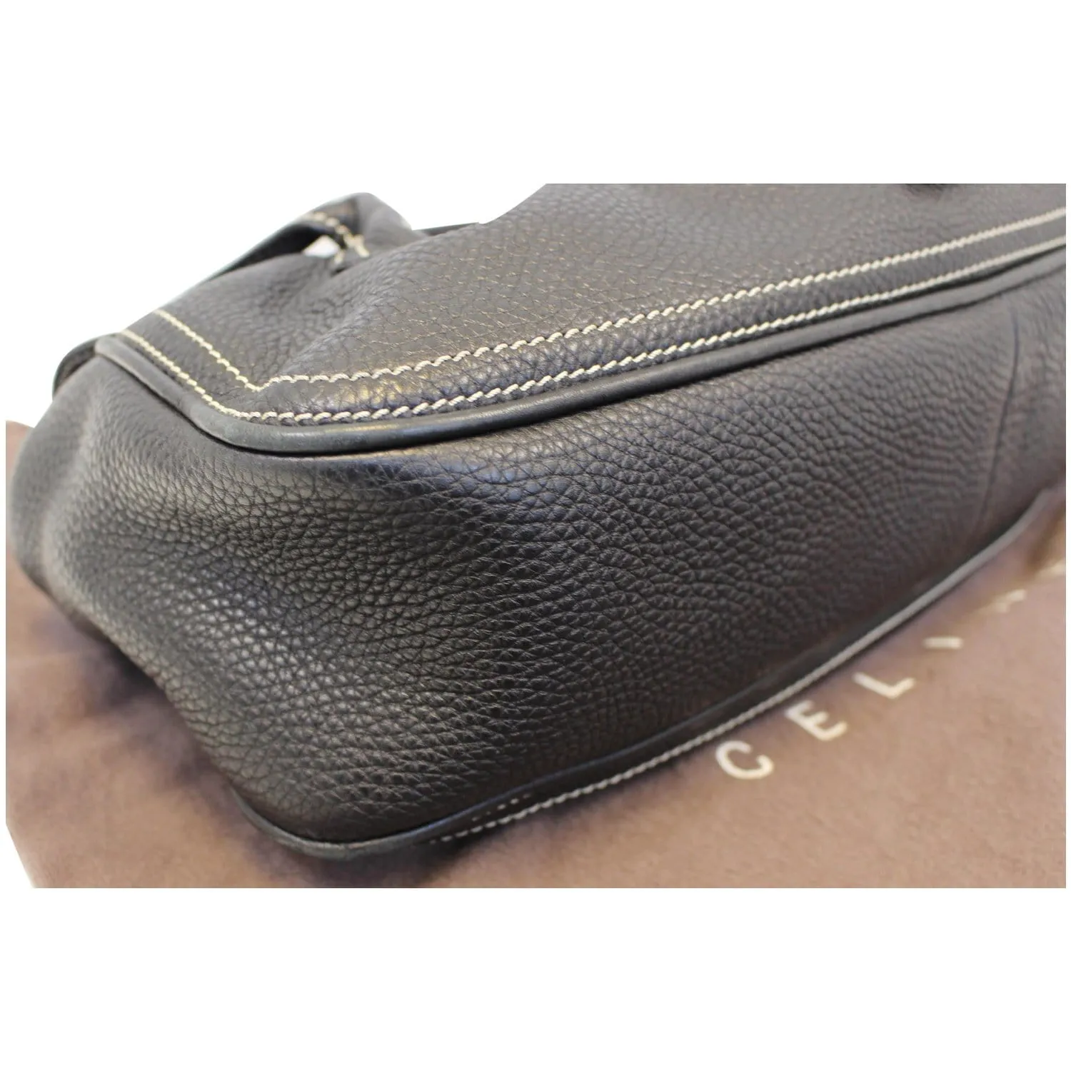 Celine Buckle Leather Satchel Bag Black - Last Call