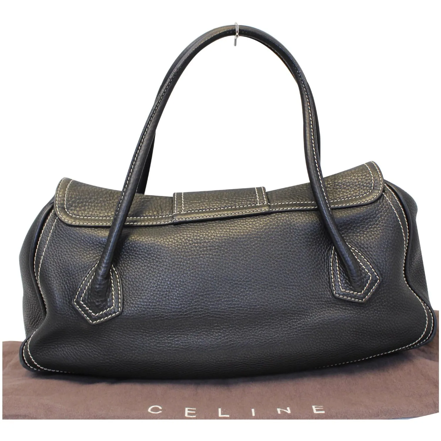 Celine Buckle Leather Satchel Bag Black - Last Call