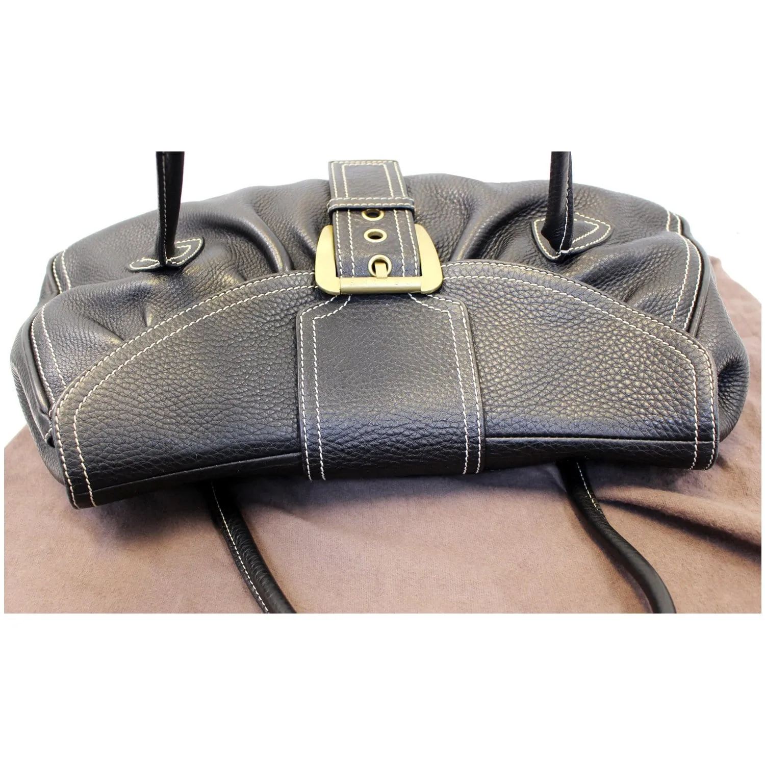 Celine Buckle Leather Satchel Bag Black - Last Call