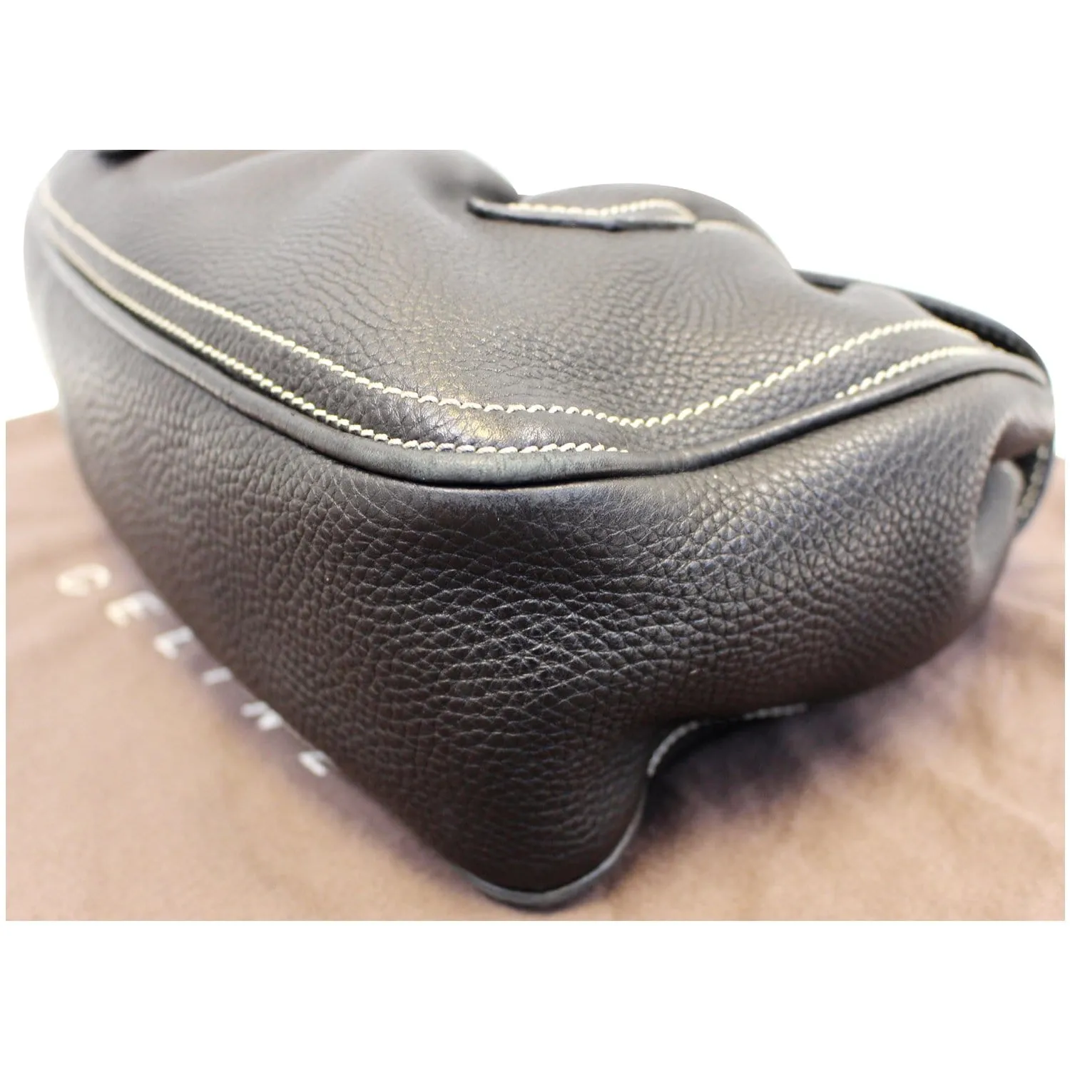 Celine Buckle Leather Satchel Bag Black - Last Call