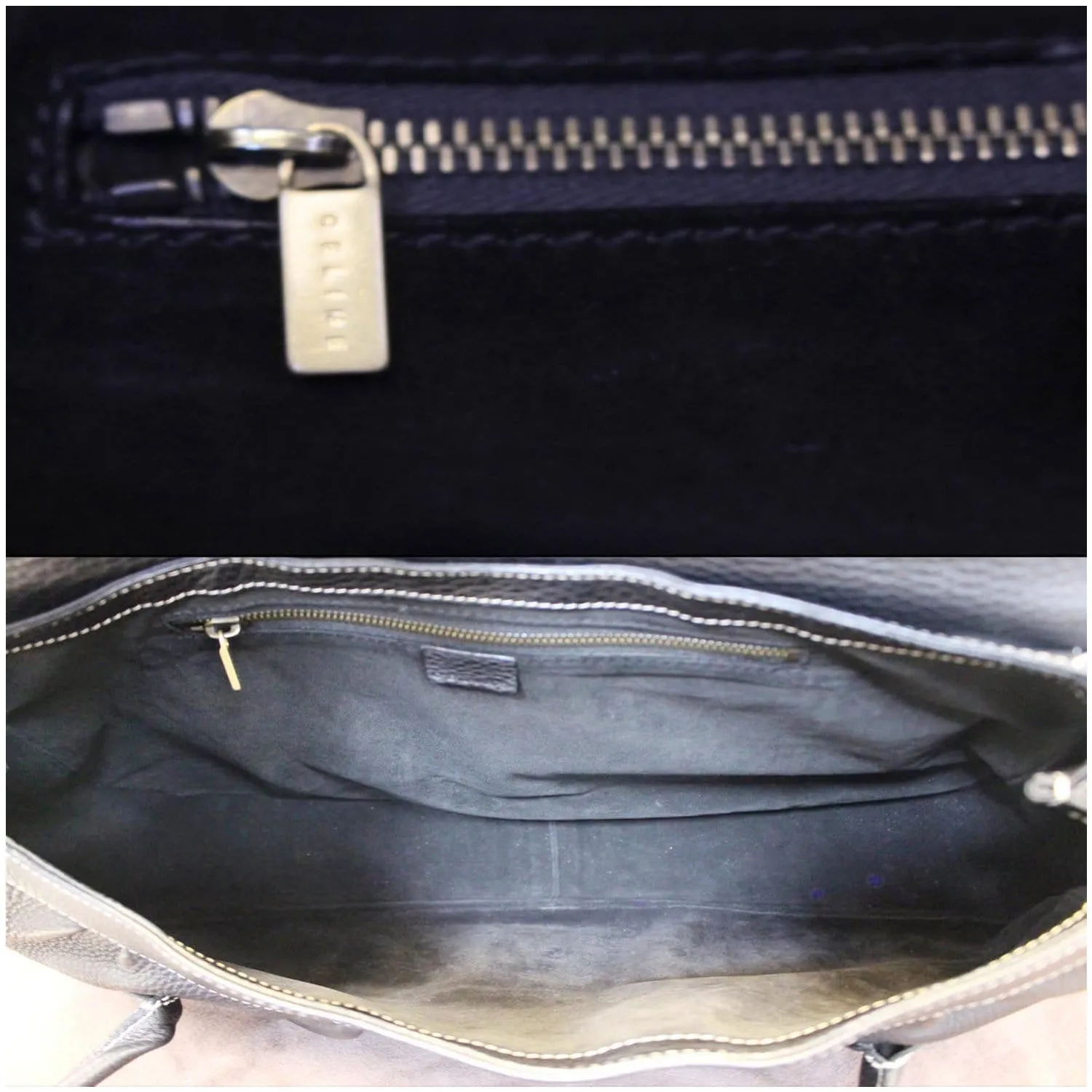 Celine Buckle Leather Satchel Bag Black - Last Call