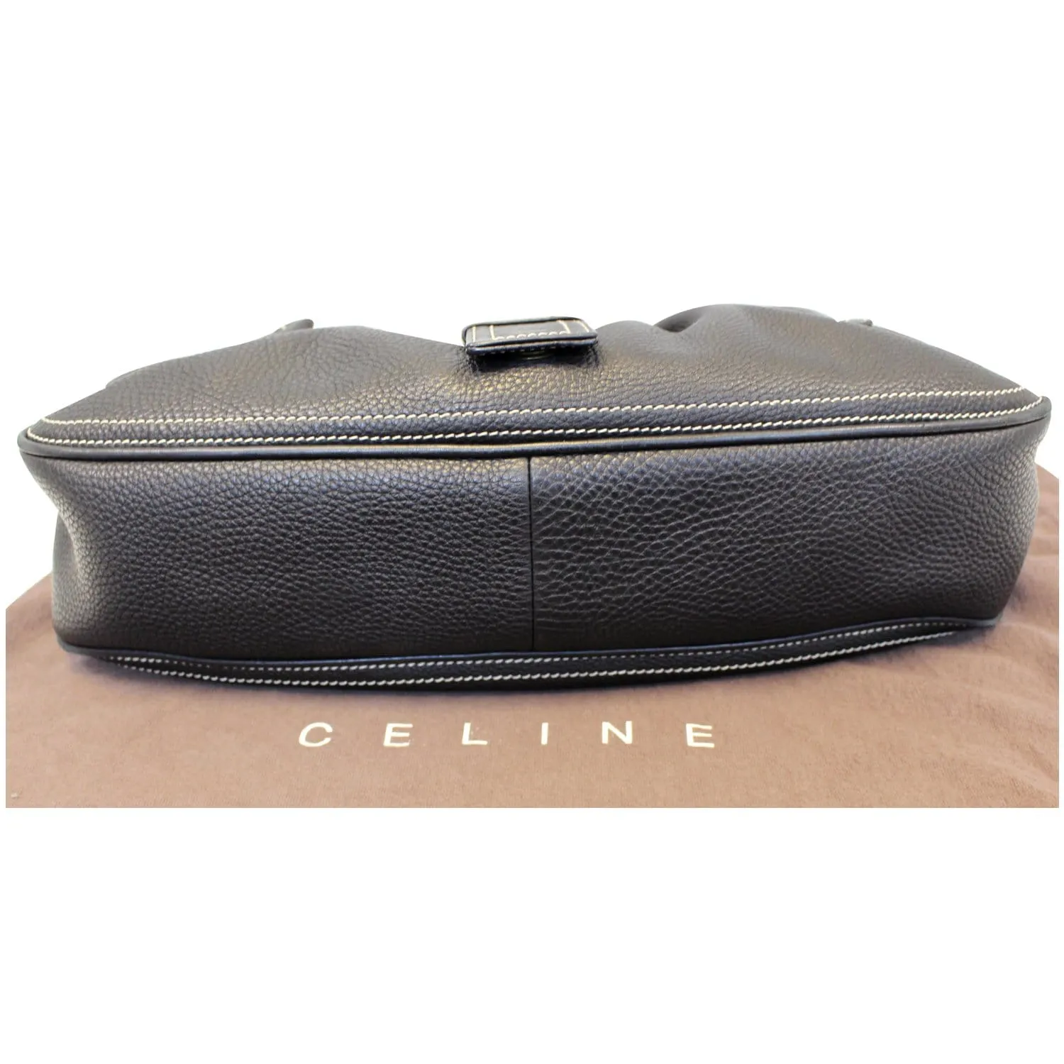 Celine Buckle Leather Satchel Bag Black - Last Call
