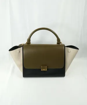 CELINE - "Trapeze" Sleek Calfskin Tricolor Moss Green Handbag -