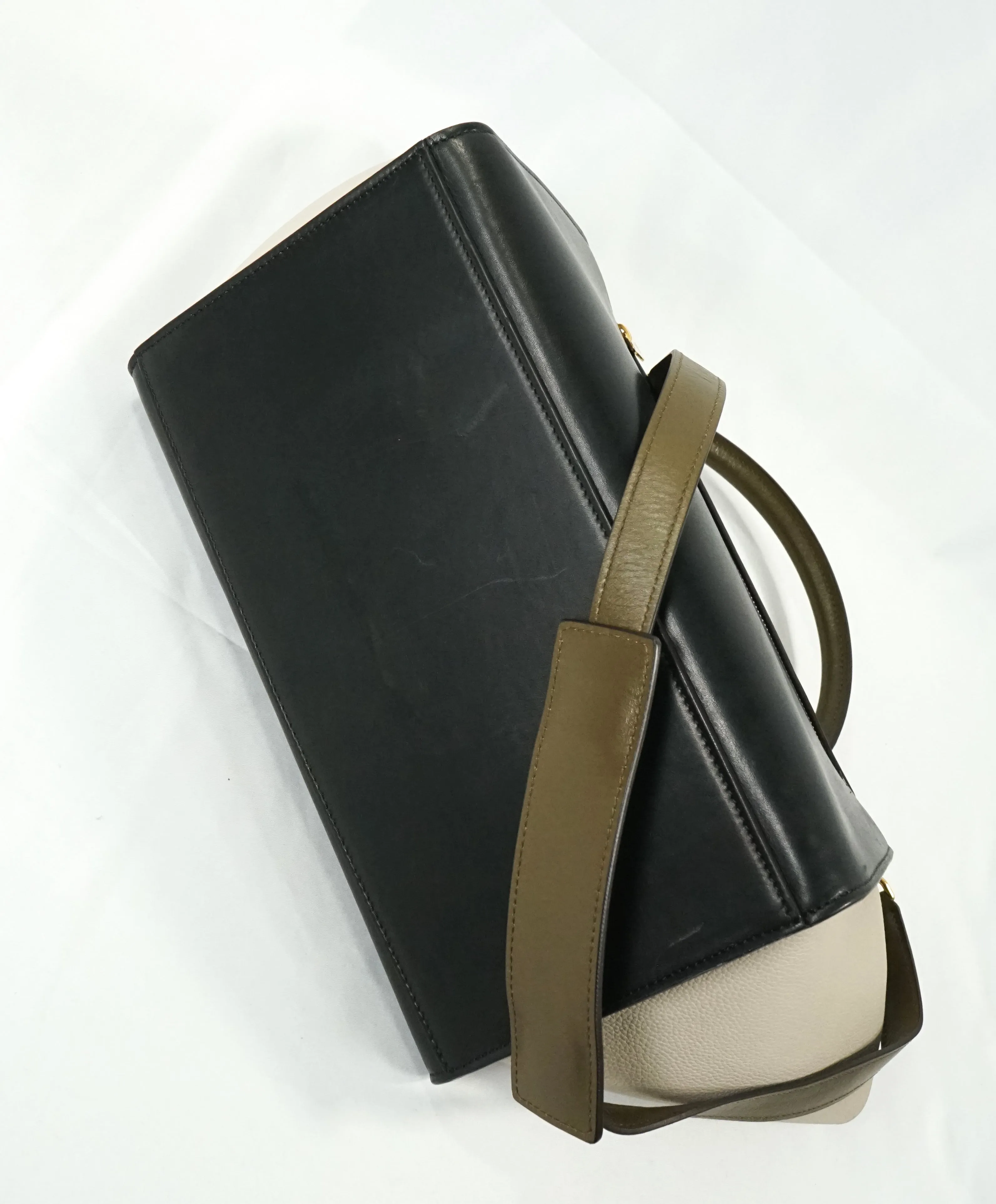 CELINE - "Trapeze" Sleek Calfskin Tricolor Moss Green Handbag -