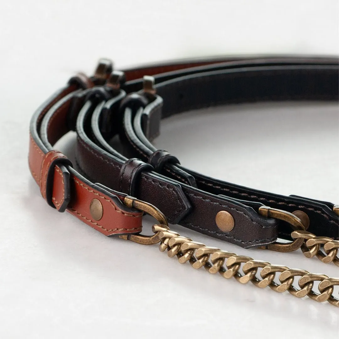 Chain and Leather - Italian Leather and Antique Brass Curb Cognac Shoulder Strap
