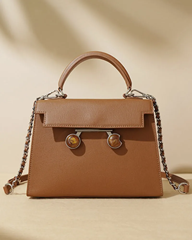 Chain Leather Medium Shoulder Satchel Bag