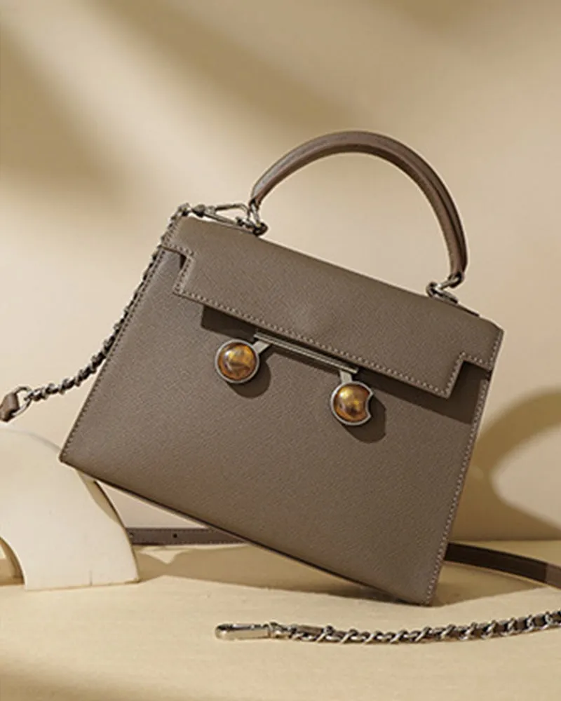 Chain Leather Medium Shoulder Satchel Bag