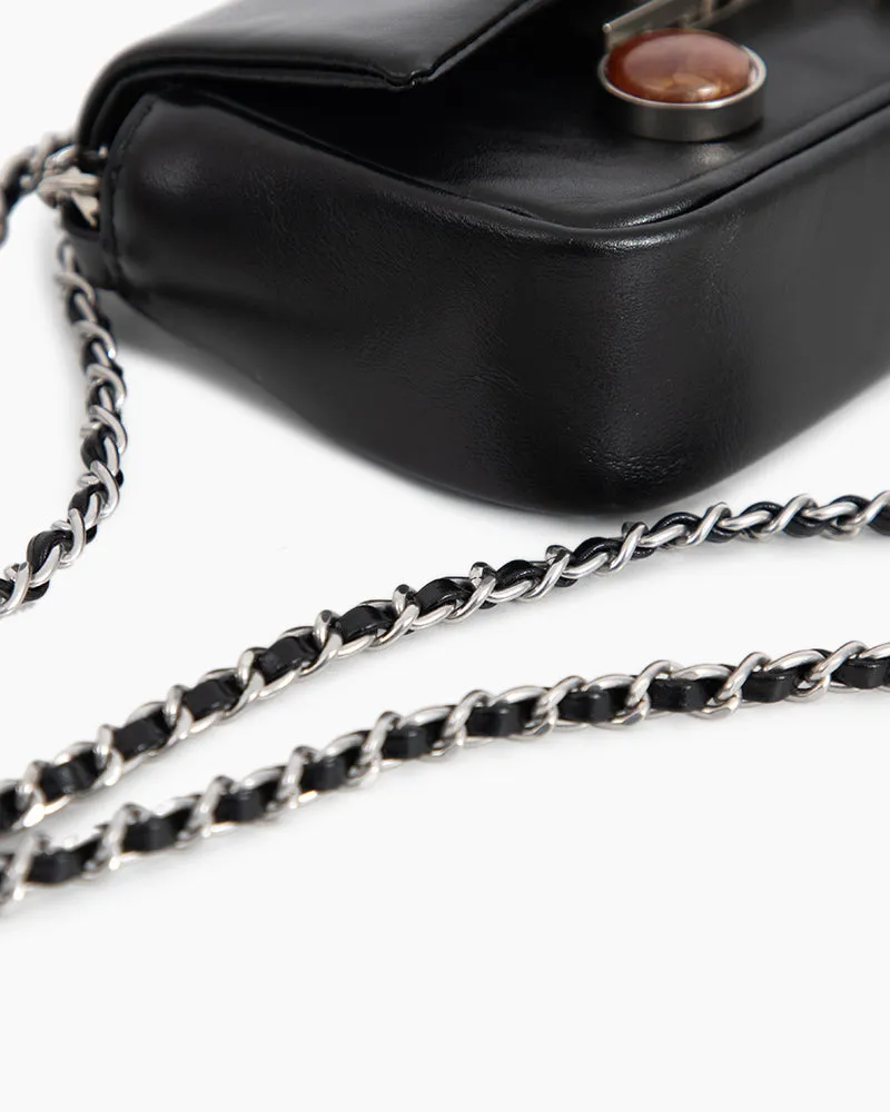 Chain Leather Mini Shoulder Satchel Micro Bag