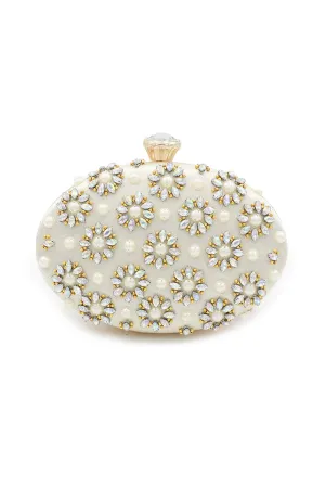 Champagne Oval Closure Clutch with Crystal