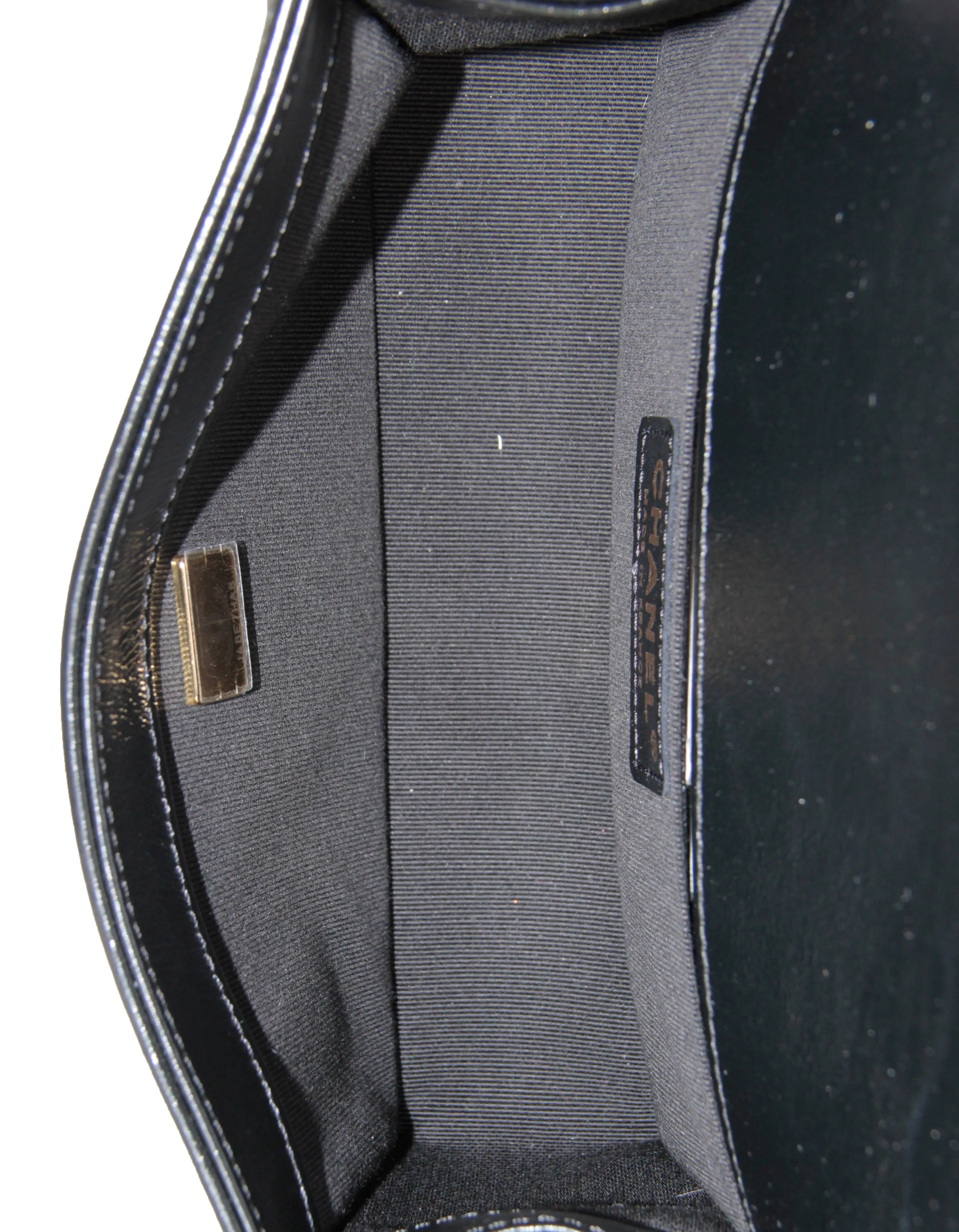 Chanel 2021 Calfskin Leather Metallic Black/Gold Small Boy Bag