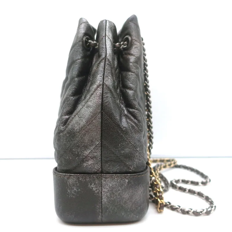 Chanel Gabrielle Chevron Backpack Dark Silver Metallic Grained Goatskin Leather