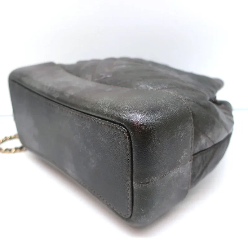 Chanel Gabrielle Chevron Backpack Dark Silver Metallic Grained Goatskin Leather