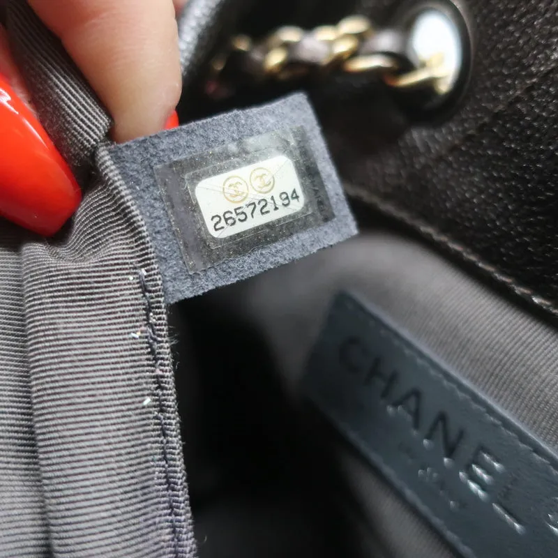 Chanel Gabrielle Chevron Backpack Dark Silver Metallic Grained Goatskin Leather