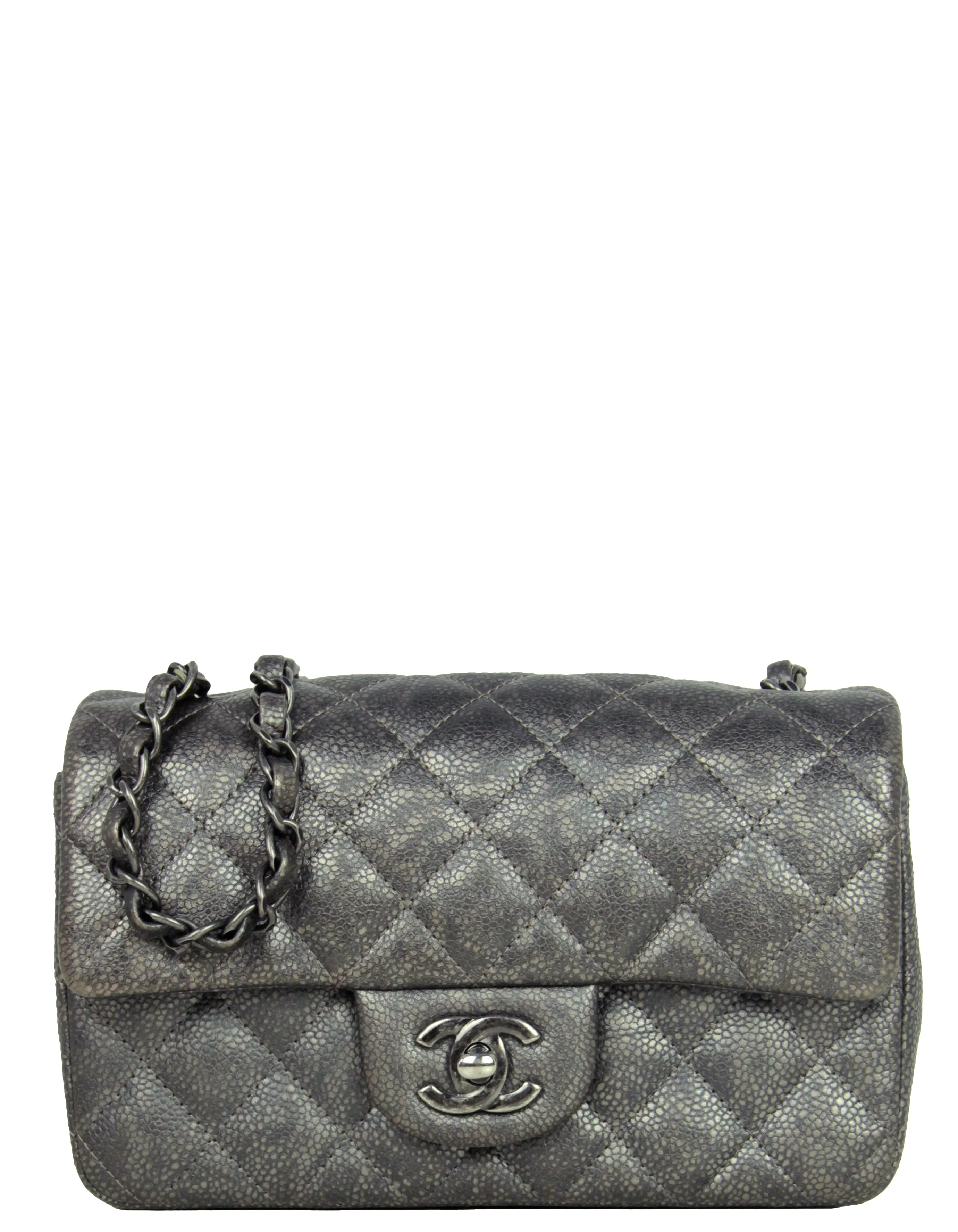 Chanel Gunmetal Caviar Leather Quilted Rectangular Mini Flap Bag