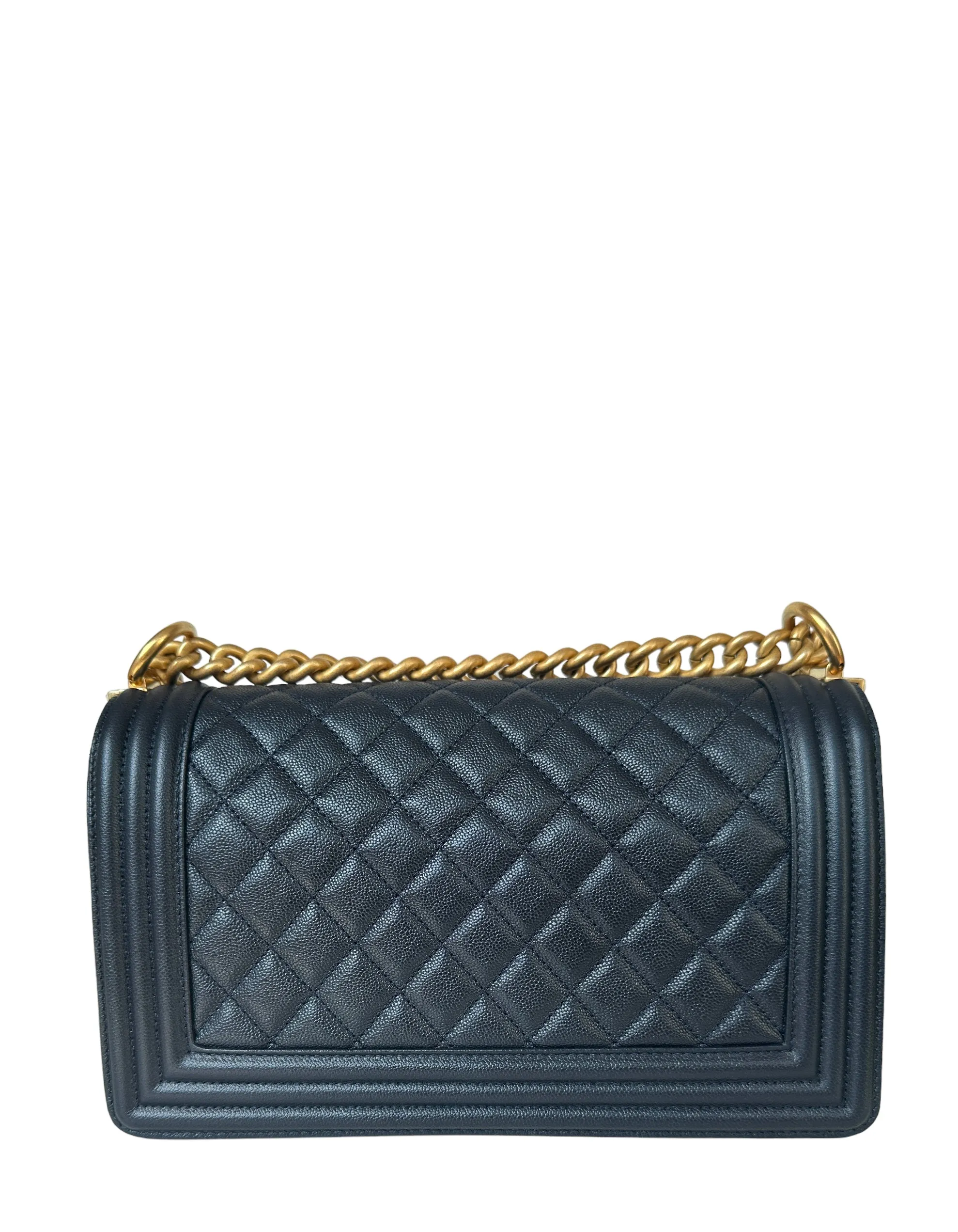 Chanel Metallic Navy Caviar Quilted Medium Boy Bag