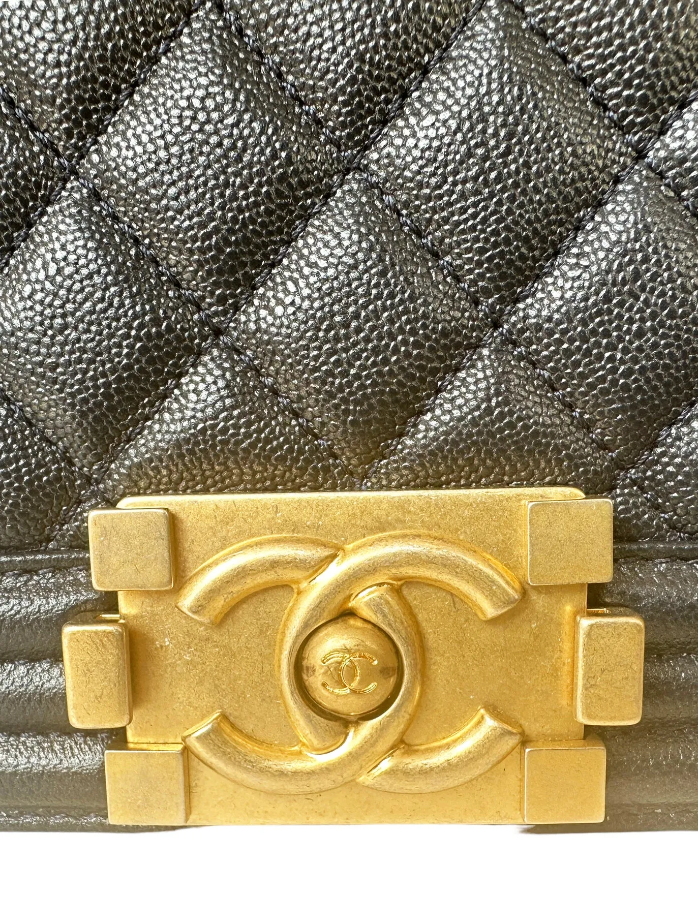 Chanel Metallic Navy Caviar Quilted Medium Boy Bag
