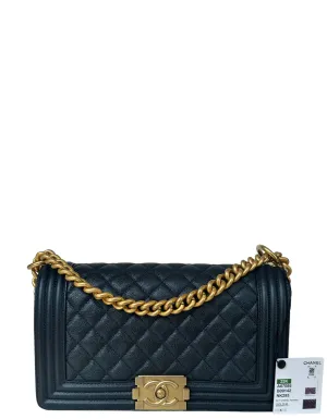 Chanel Metallic Navy Caviar Quilted Medium Boy Bag