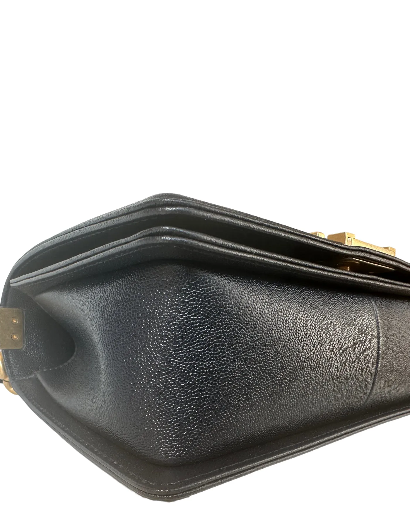 Chanel Metallic Navy Caviar Quilted Medium Boy Bag