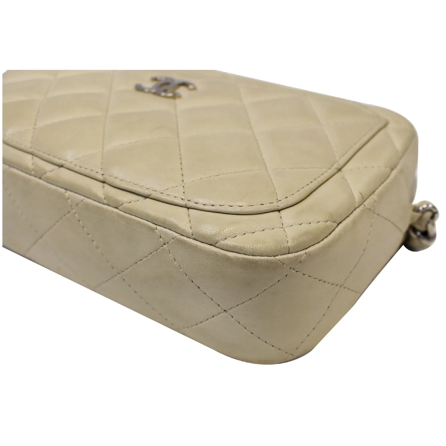 CHANEL Quilted Leather Camera Chain Bag White