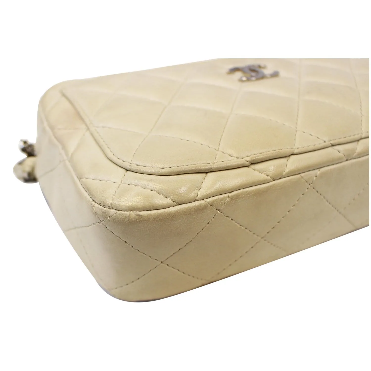 CHANEL Quilted Leather Camera Chain Bag White
