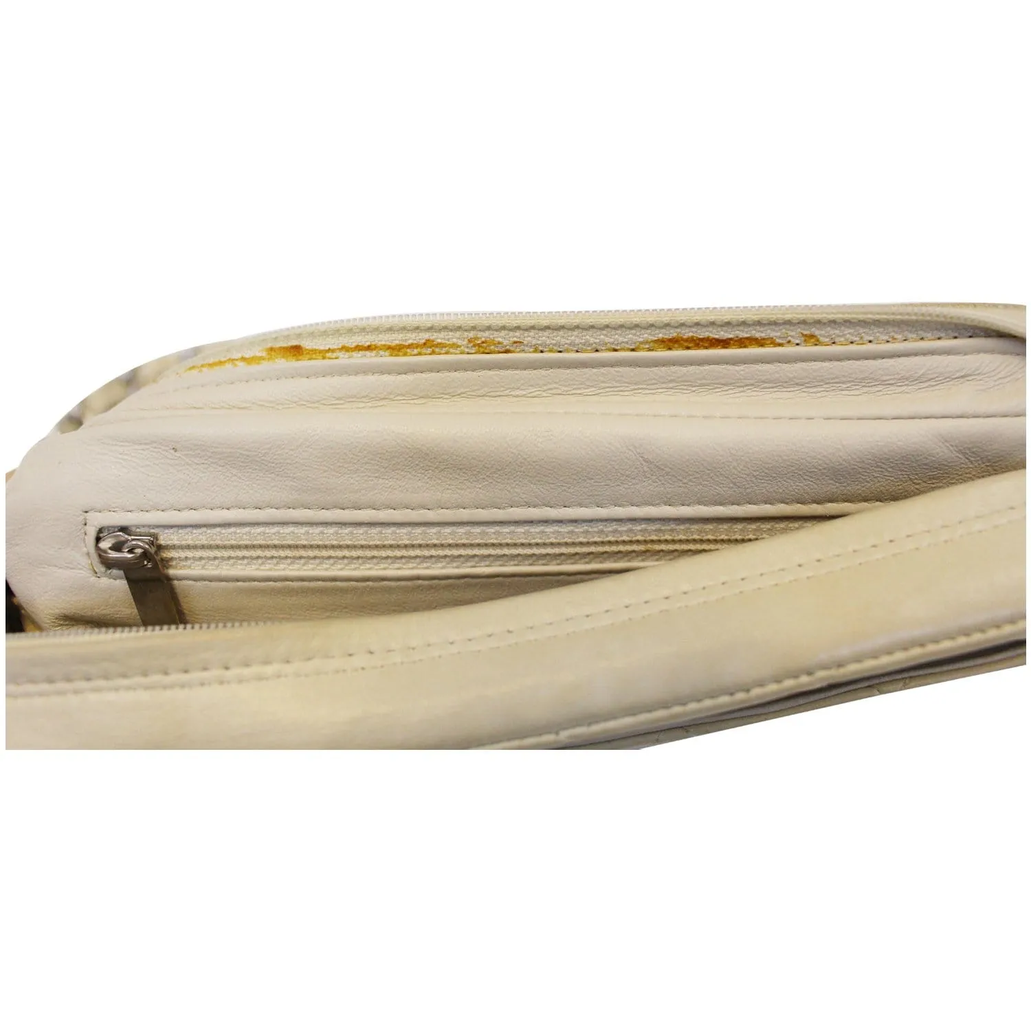 CHANEL Quilted Leather Camera Chain Bag White