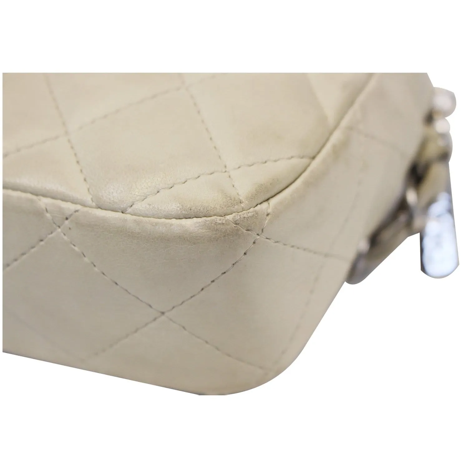 CHANEL Quilted Leather Camera Chain Bag White