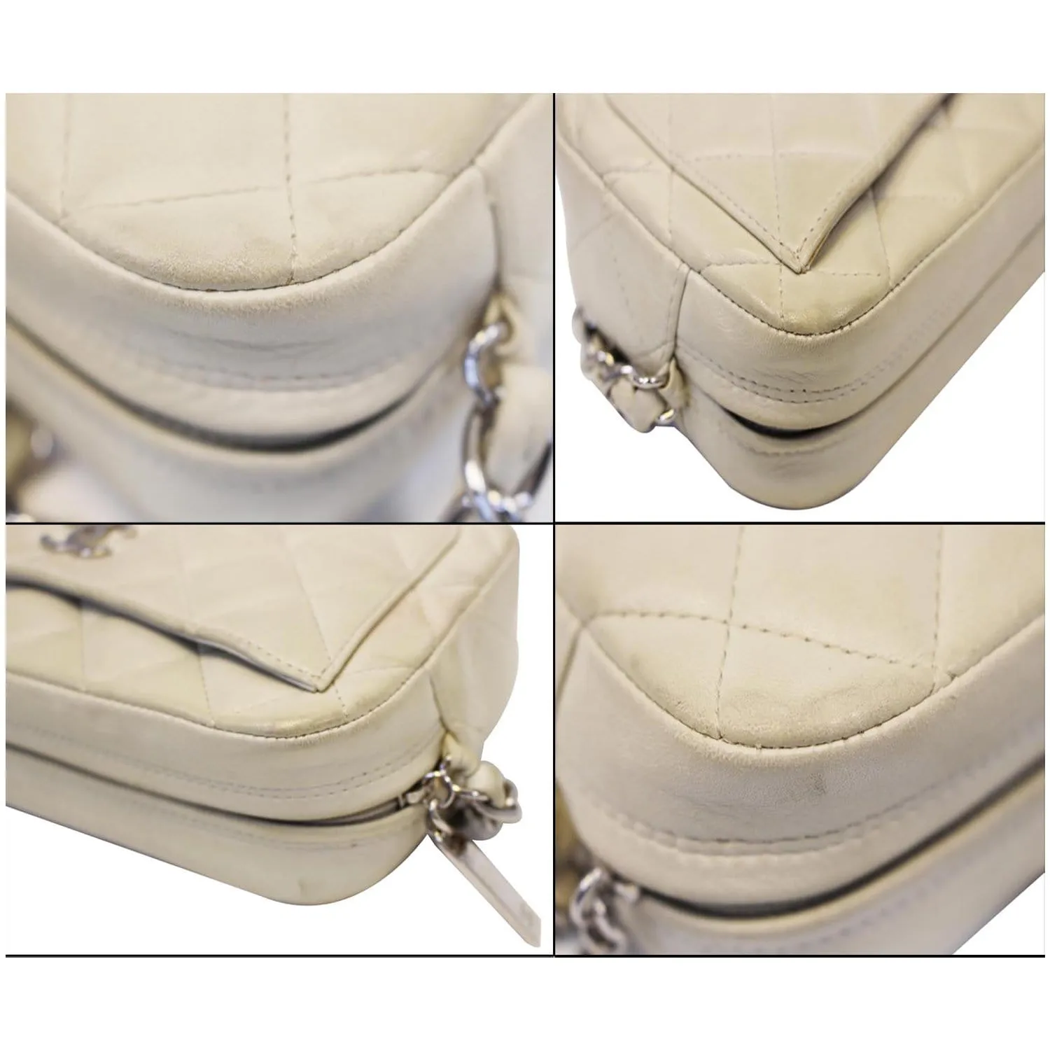 CHANEL Quilted Leather Camera Chain Bag White