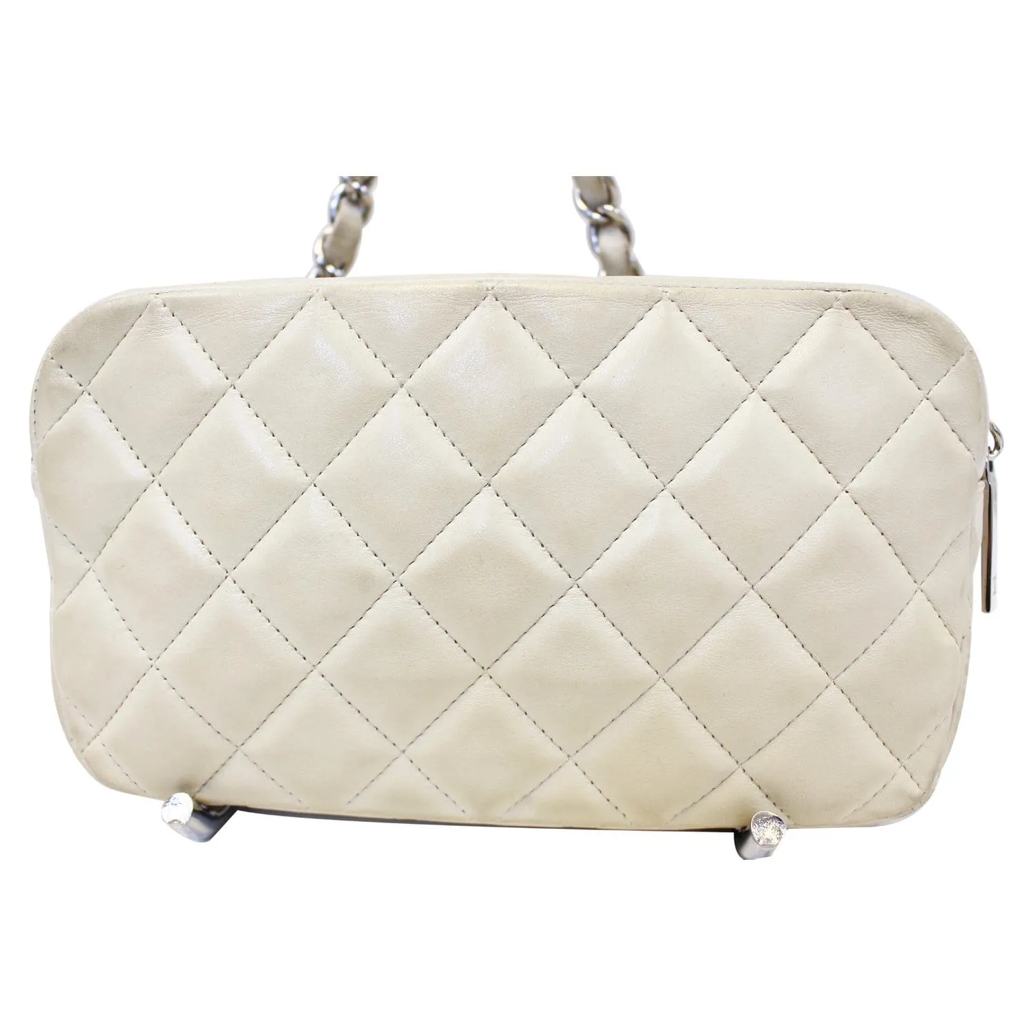 CHANEL Quilted Leather Camera Chain Bag White