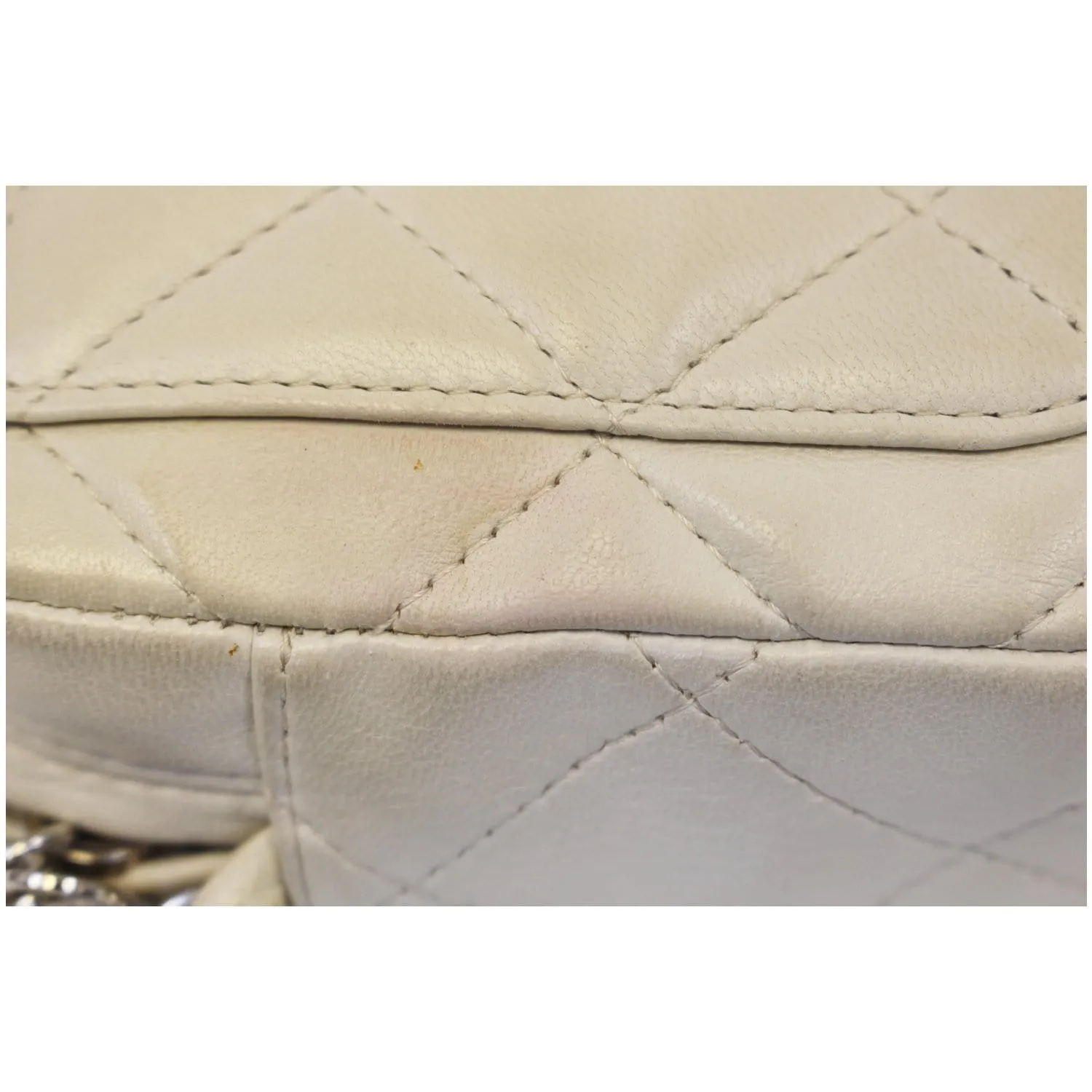 CHANEL Quilted Leather Camera Chain Bag White