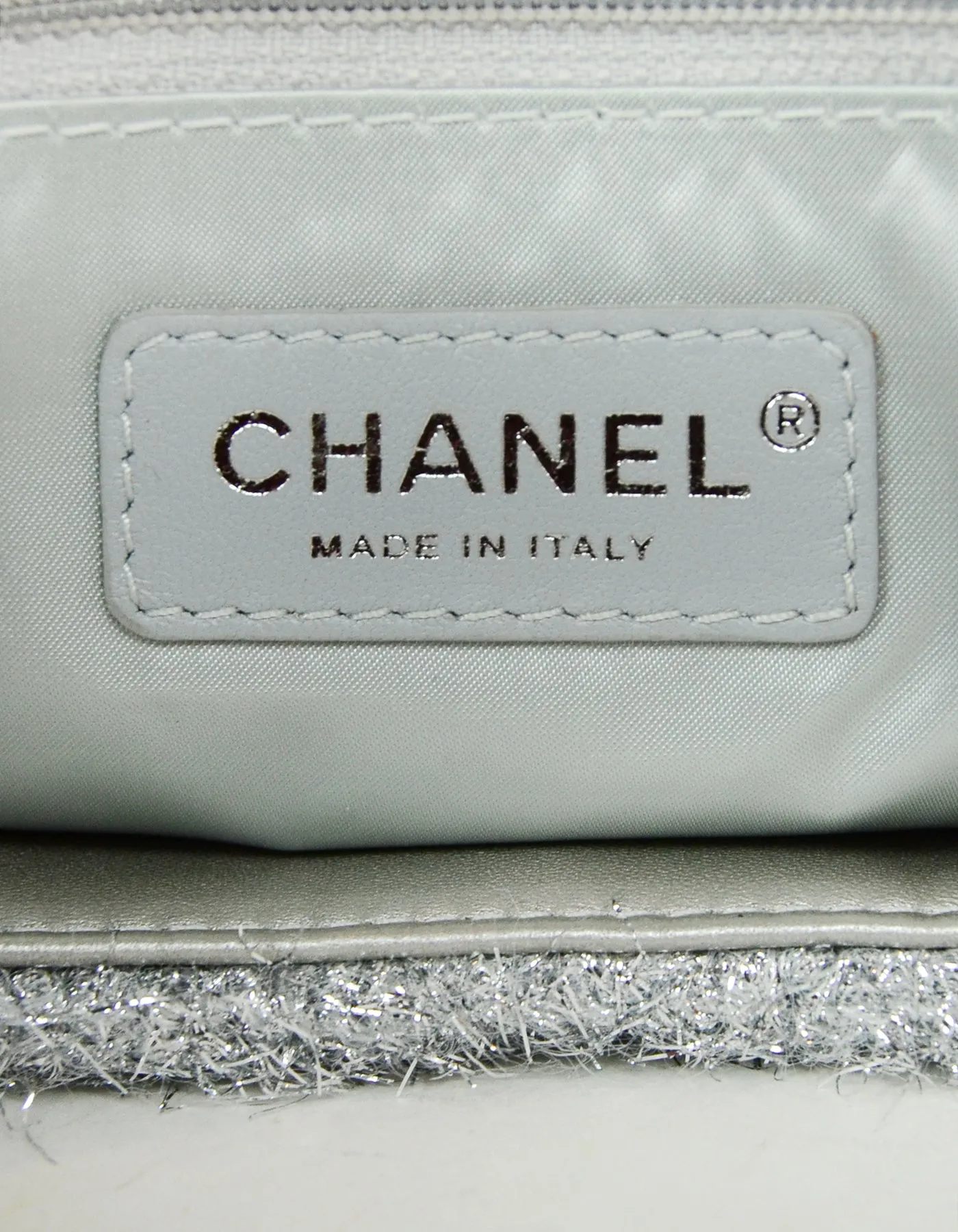 Chanel Silver Quilted Knit Pluto Glitter Large Flap Bag