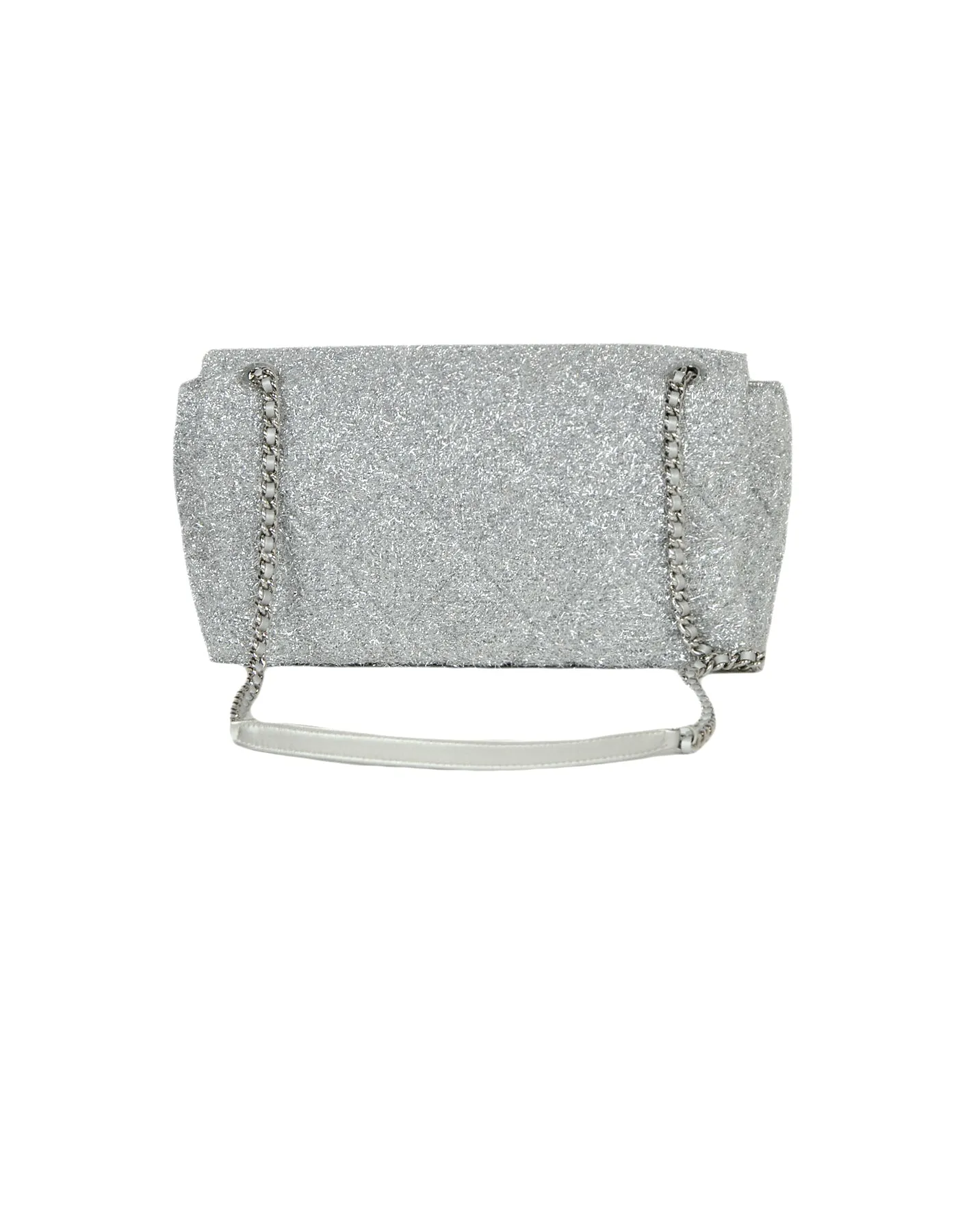 Chanel Silver Quilted Knit Pluto Glitter Large Flap Bag