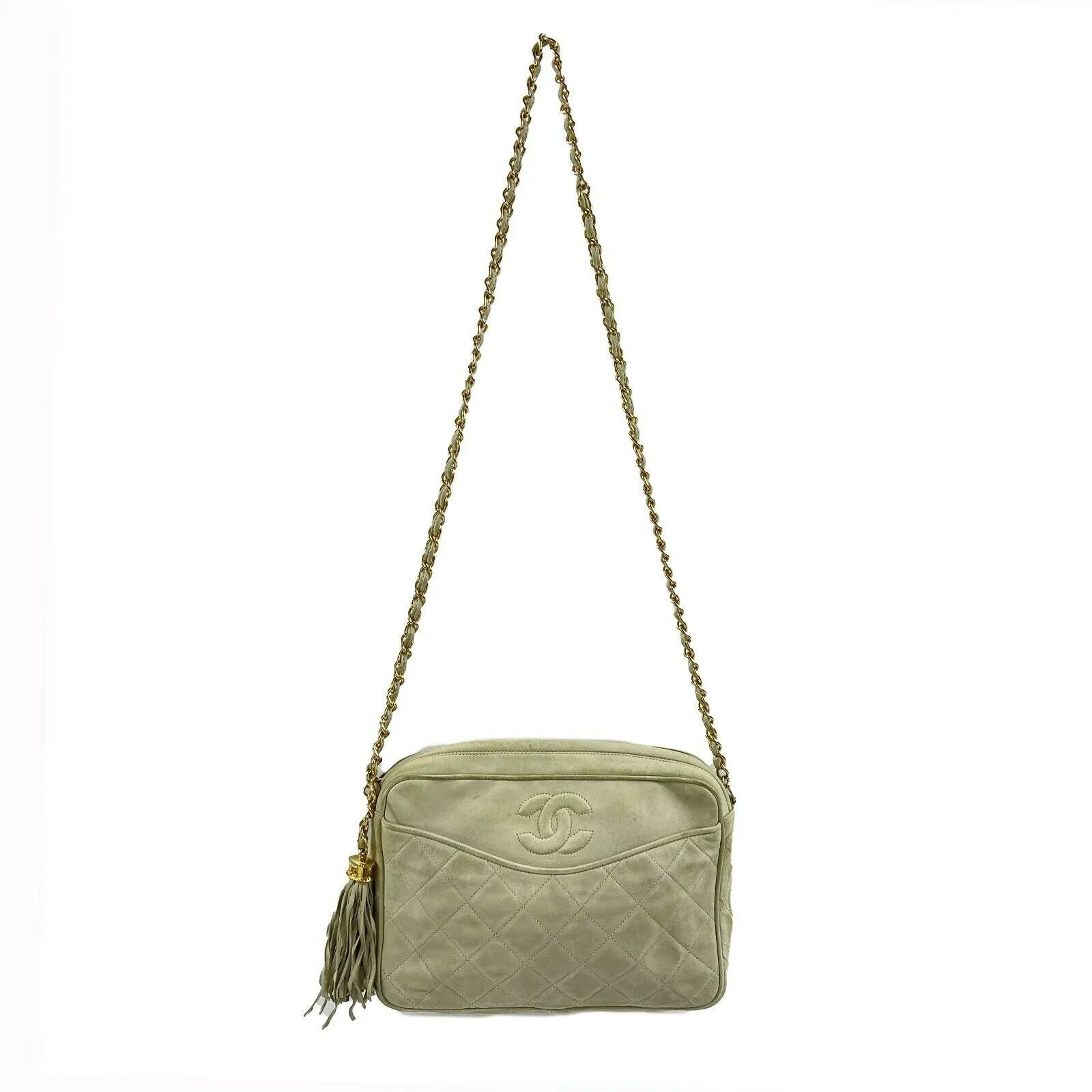 CHANEL - Vintage 80s Stone Tassel Quilted Leather Medium CC Messenger Crossbody
