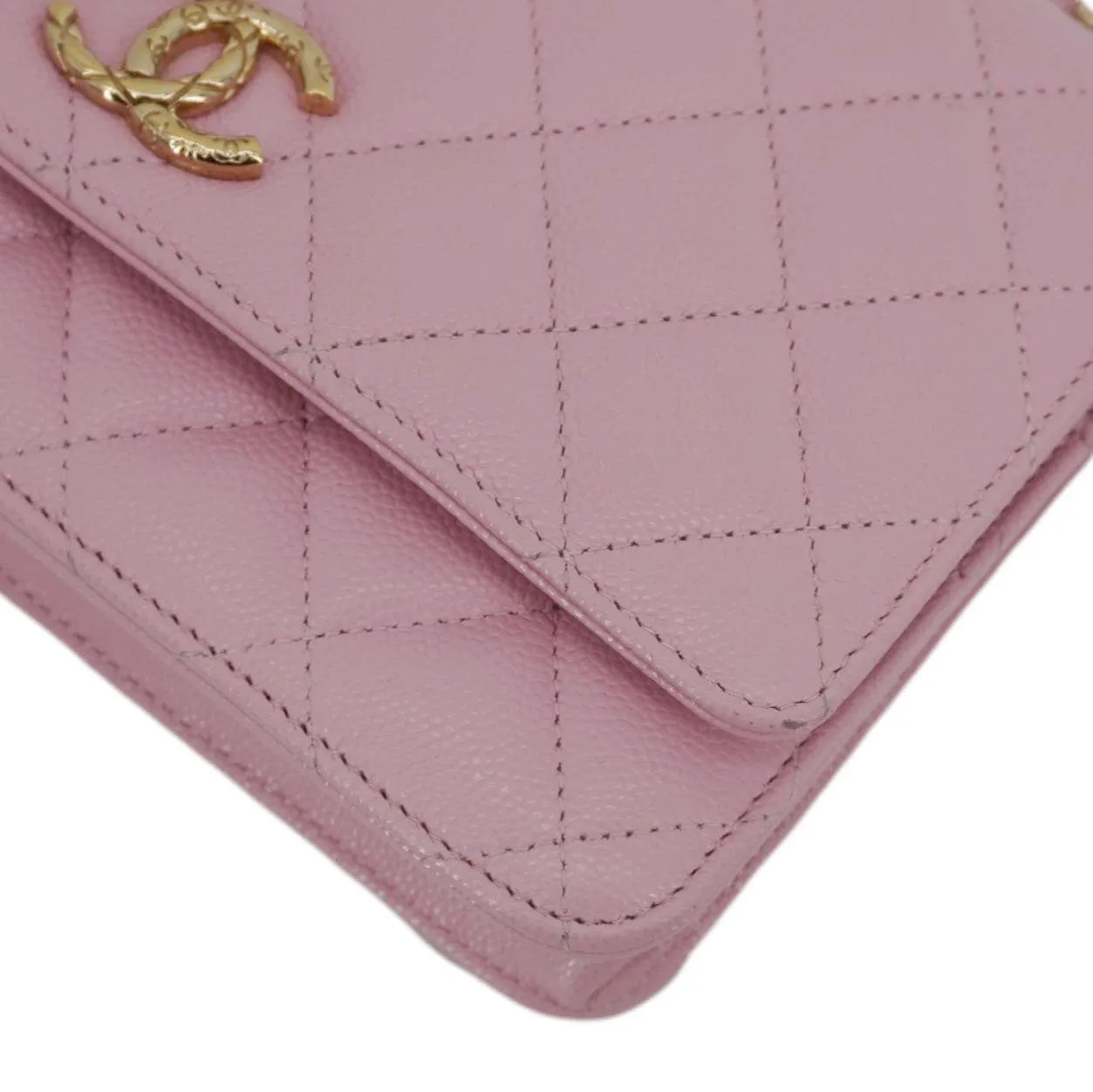 CHANEL Wallet On Chain Quilted Caviar Leather Crossbody Bag Pink