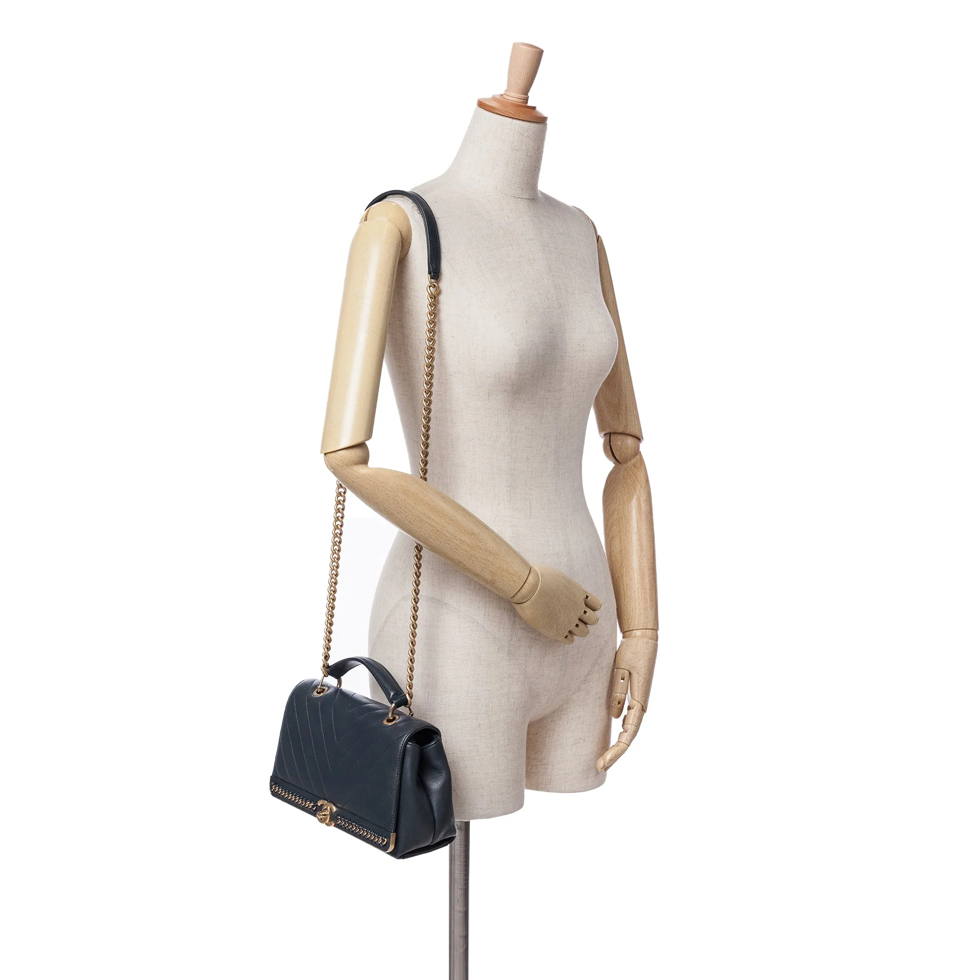 Chevron Sheepskin Stitched Chain Top Handle Flap