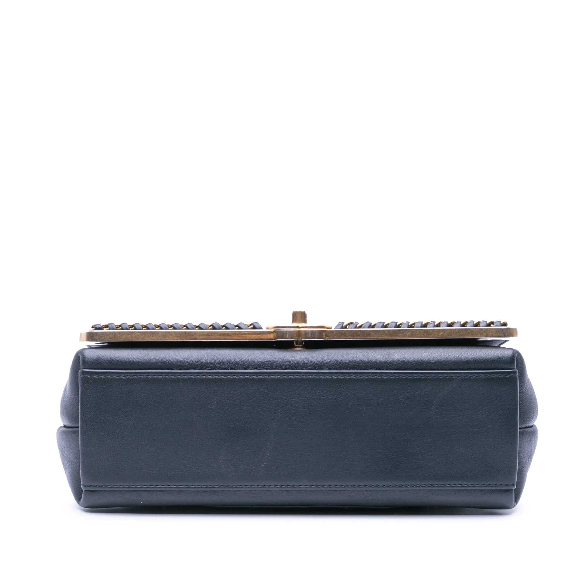 Chevron Sheepskin Stitched Chain Top Handle Flap