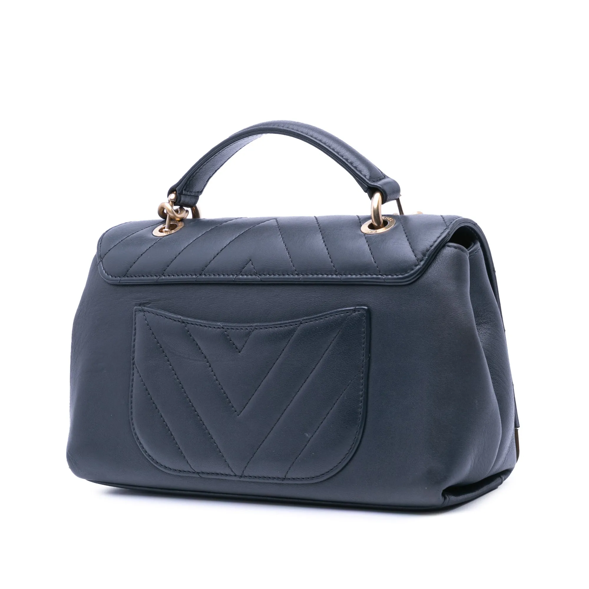 Chevron Sheepskin Stitched Chain Top Handle Flap